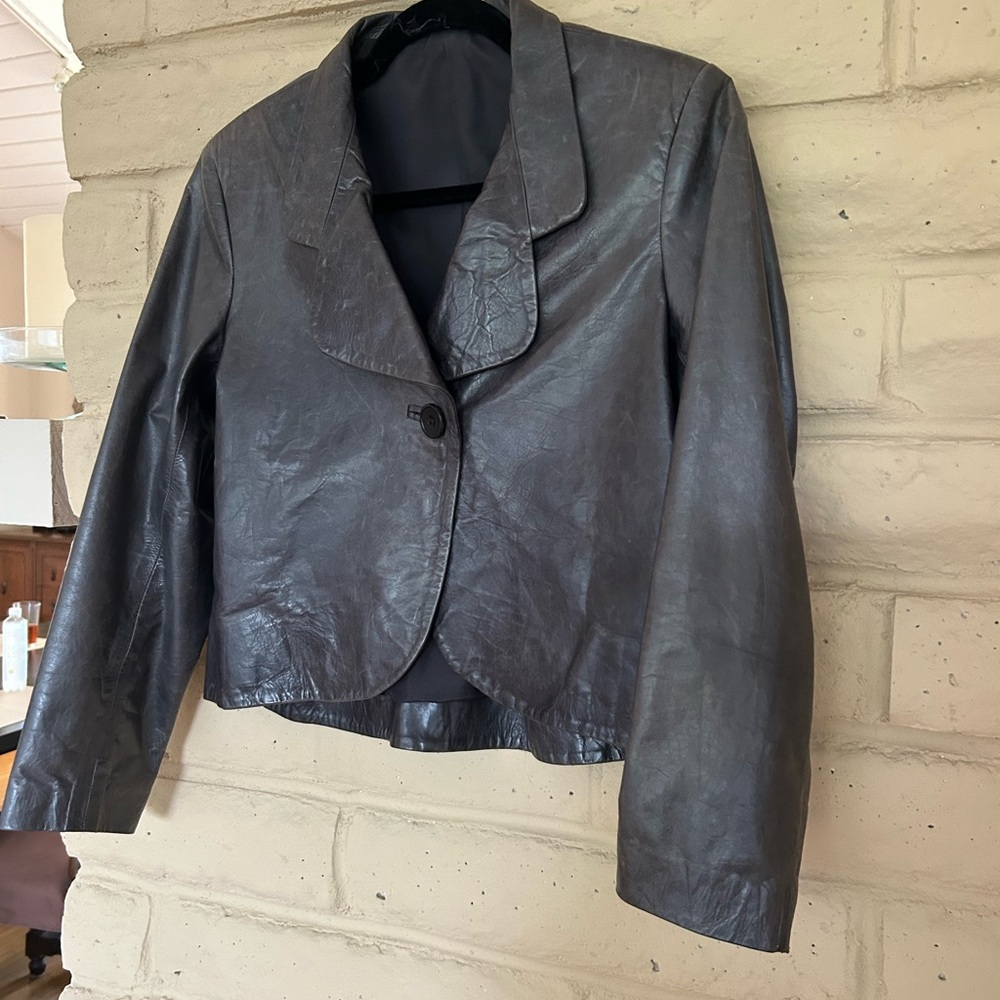 Elegant, Lambskin Leather Charcoal Blazer for Women
